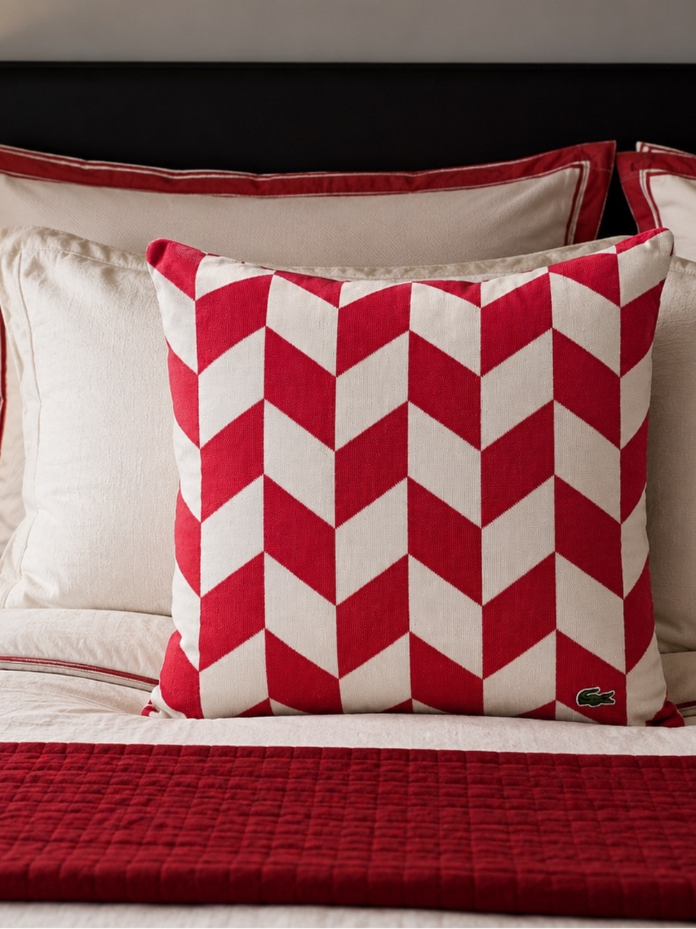 Lacoste Red/Orange and White Chevron Throw Pillow Sham